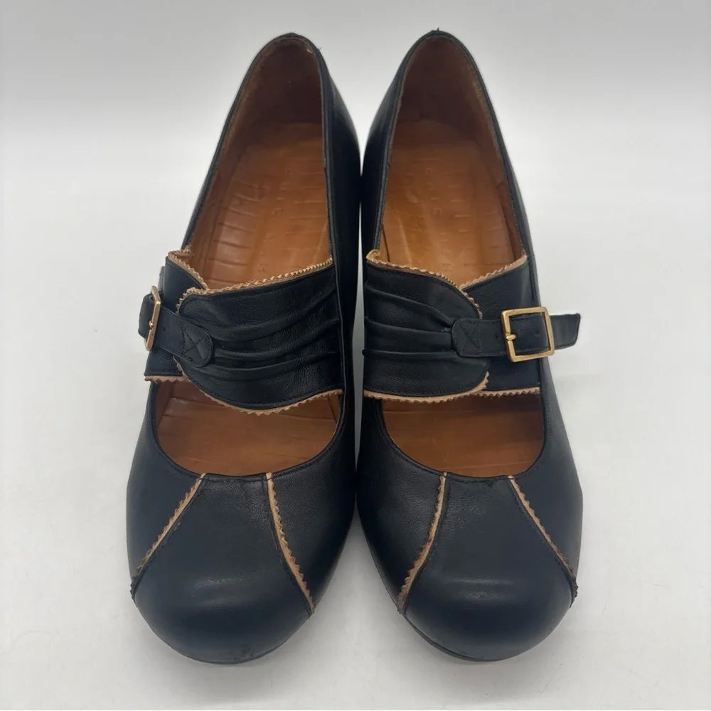 Chie Mihara Retro Black Buckle Leather Pumps Heels Women’s EU 39 US 9 - Picture 5 of 16